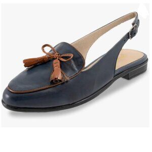 FOWT Dark Blue Bow Tassel Pumps Slip on Round Toe Slingbacks Office Shoes